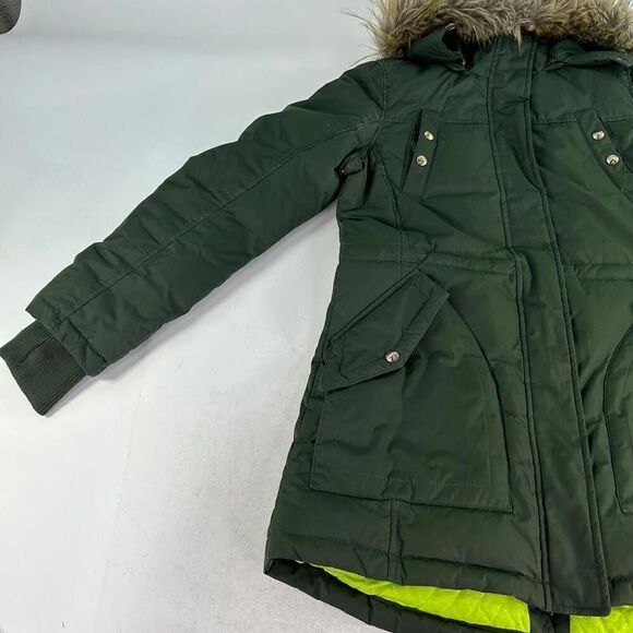 Sam Edelman Jinny Down Parka Jacket Size M Faux Fur Hooded Coat Olive Green - Picture 4 of 12